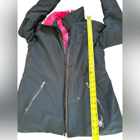 Spyder Duck Down Winter Jacket Black Shell Pink Interior Womens Size 10 Medium - Picture 16 of 16